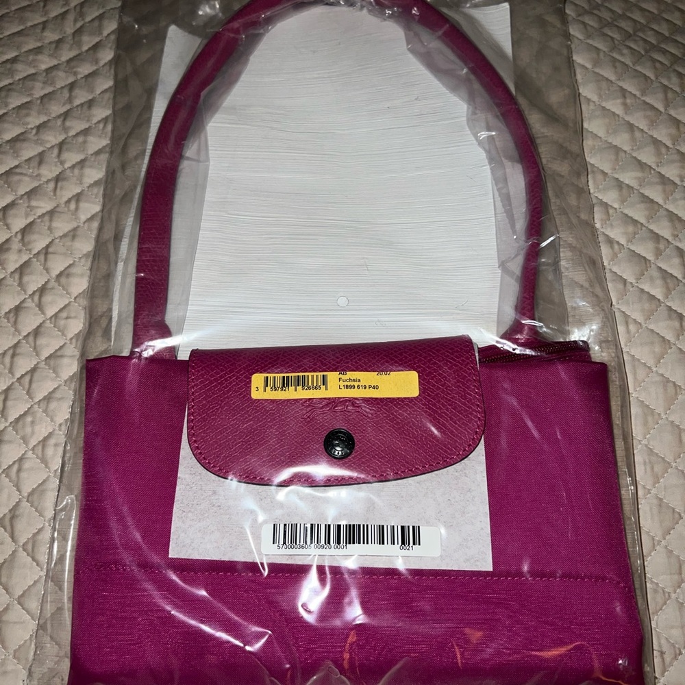 LONGCHAMP LE CLUB PLIAGE FUCHSIA LARGE LONG HANDLE TOTE BAG NWT